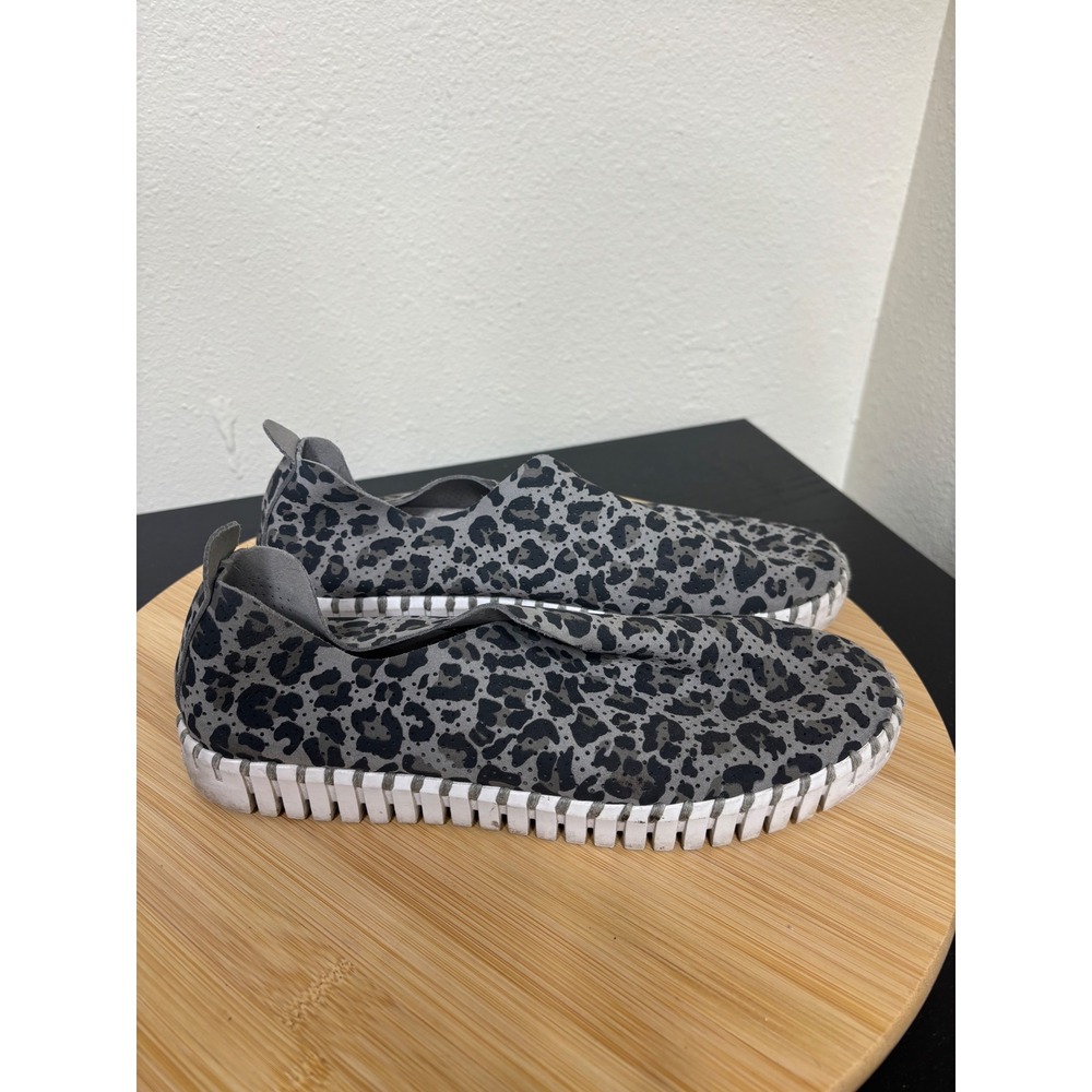 Ilse Jacobsen Slip‎ On Shoes 37 Tulip Grey Leopard Print Laser Cut Flats